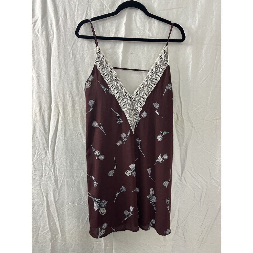 Audrey 3+1 Slip Mini Dress Womens V-Neck Floral Size Medium Brownish